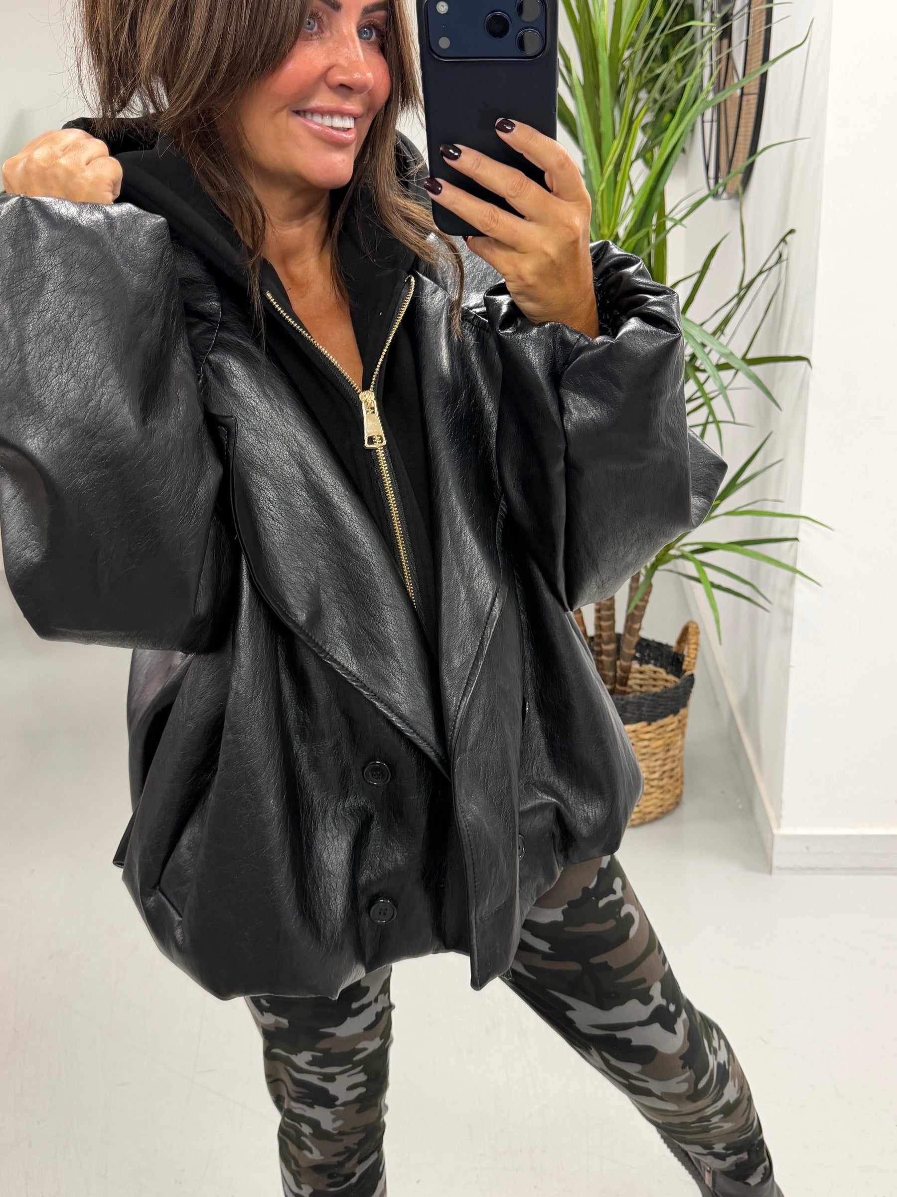 The Blake Hooded PU Jacket - Black (Size 12-16)