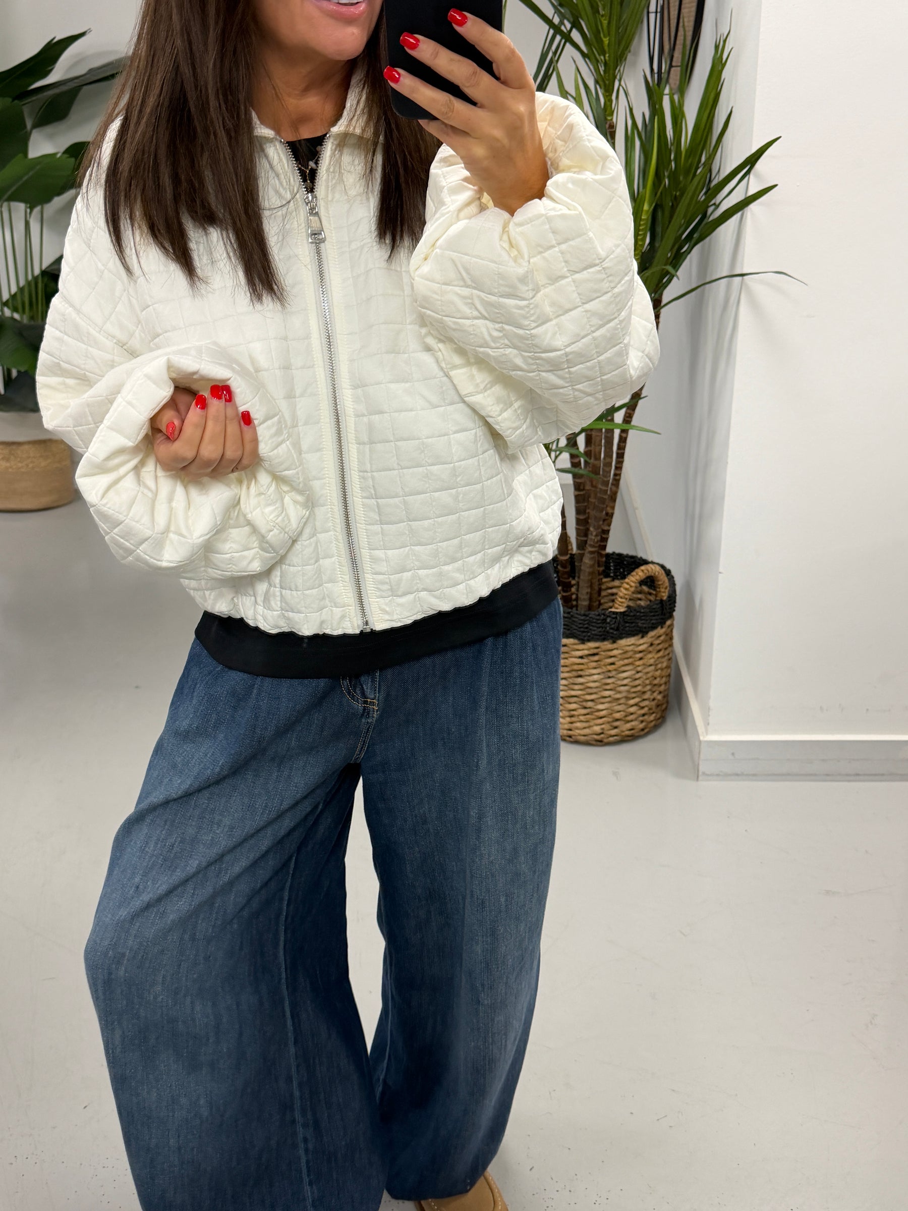 Lightweight Quilted Bomber - Cream