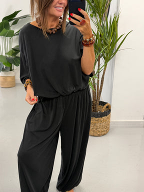 The Weekend Slouch Ribbed Co-Ord - Black
