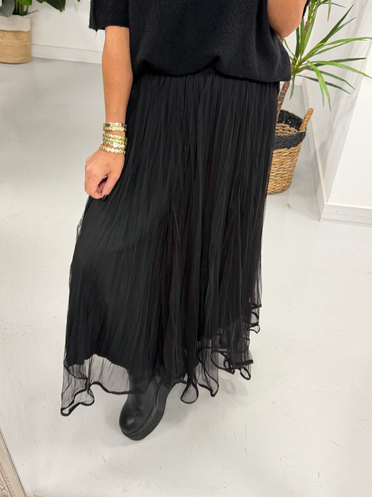 The Cosmo Pleated Tulle Skirt - Black (Size 8-12)