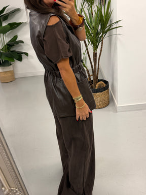 Soft Touch PU Gilet - Chocolate