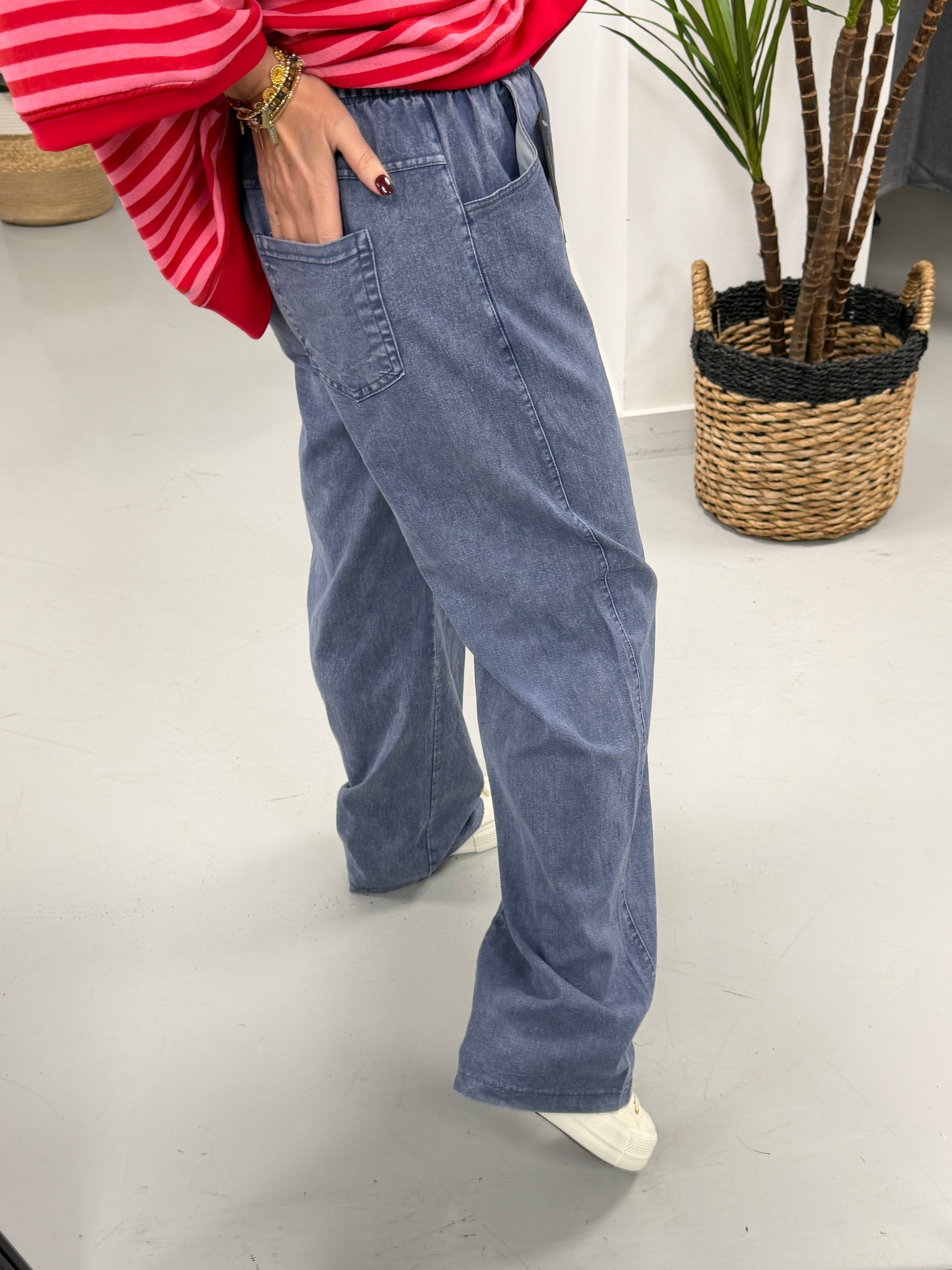 Relaxed Vibe Denim Look Pocket Trouser - Acid Blue