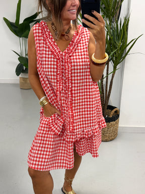 Gingham Elasticated Waist Shorts - Red