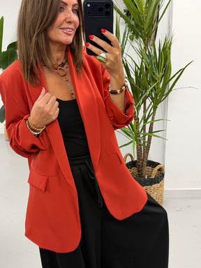Ruched Sleeve Blazer - Terracotta  (Plus sizes)