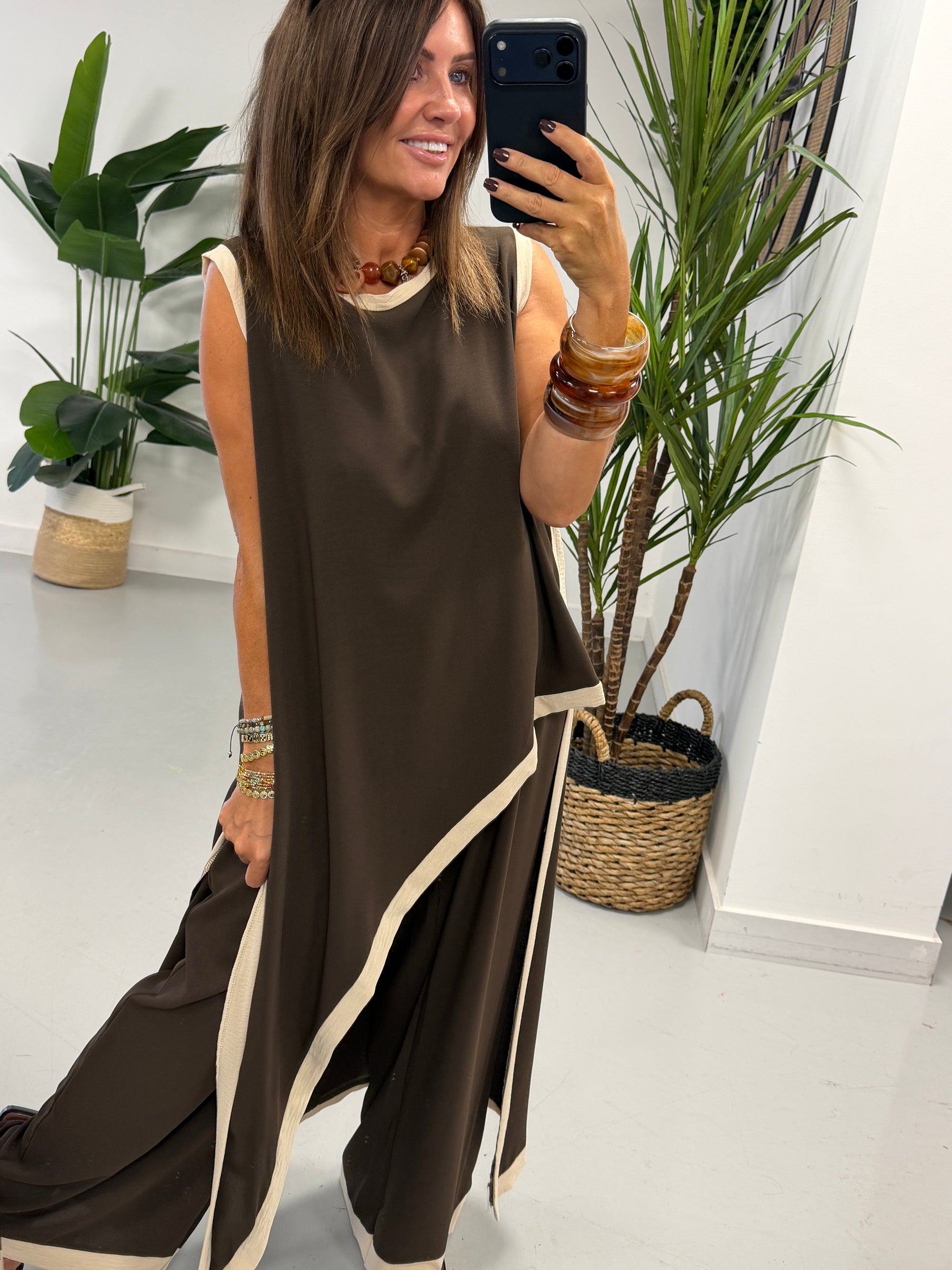 Two Tone Asymmetric Co-ord - Chocolate