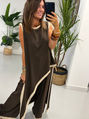 Two Tone Asymmetric Co-ord - Chocolate