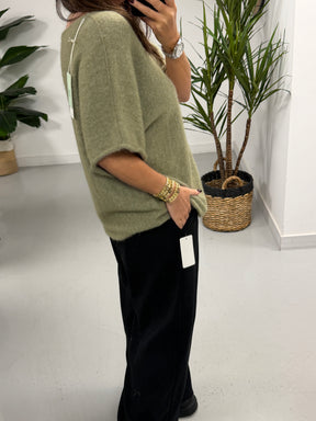 Sofia Soft Knit Crop Sleeve Knit Jumper - Sage Green (Size 10-16)