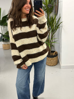 The Buxton Stripy Knit - Chocolate/Cream (Size 8-16)