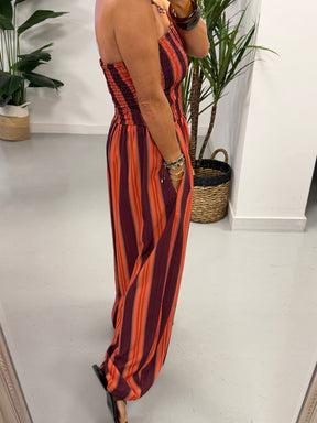 The Sienna Sunset Stripe Jumpsuit - Rust