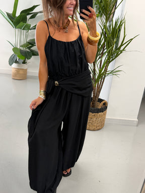 Wrap Crinkle Balloon Jumpsuit Black 10-16