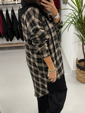 Hooded Check Shacket - Black