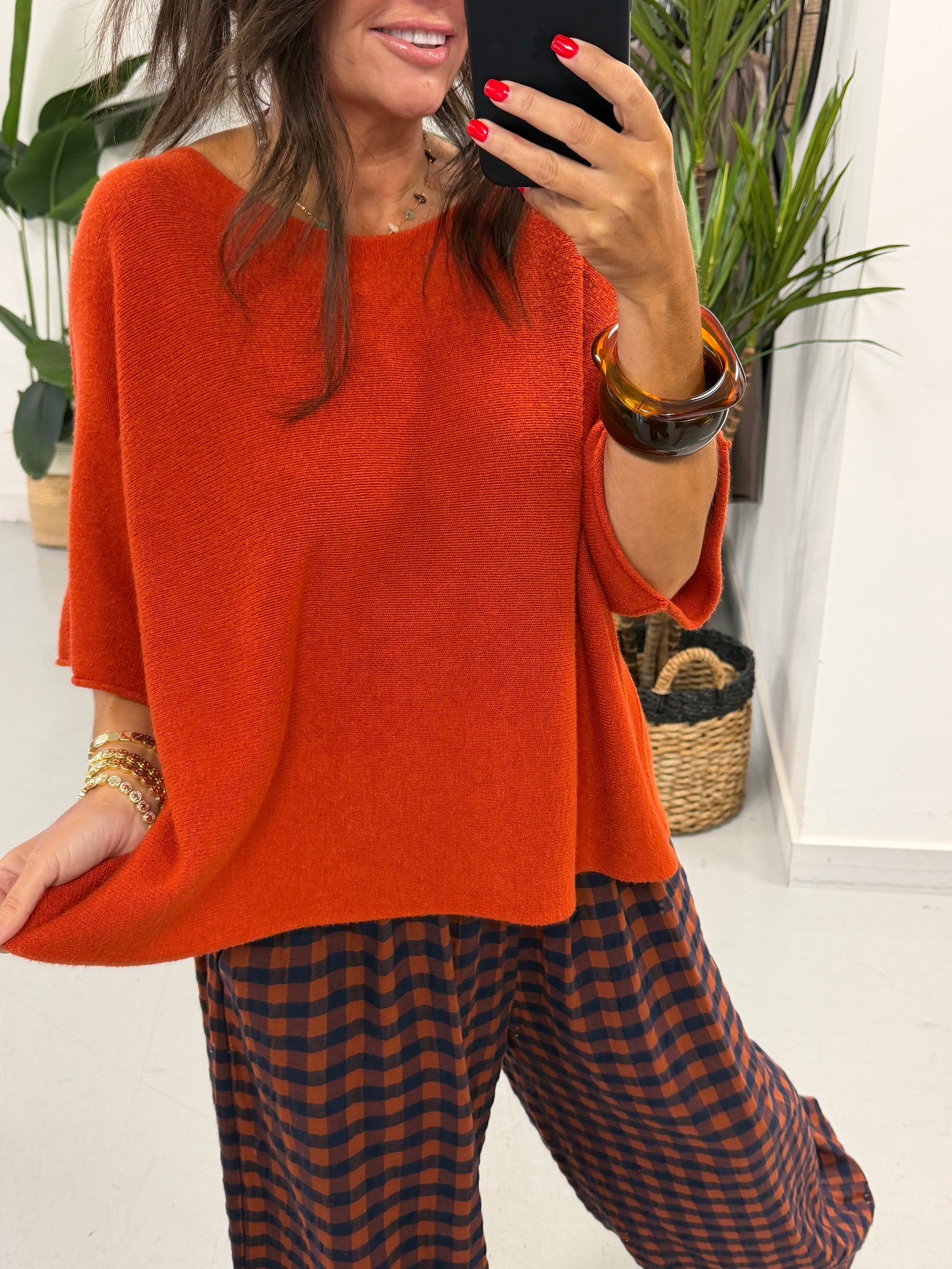 Gracie Crop Sleeve Knit - Rust