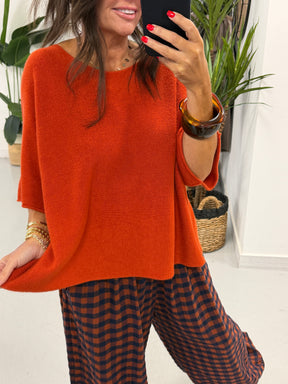 Gracie Crop Sleeve Knit - Rust