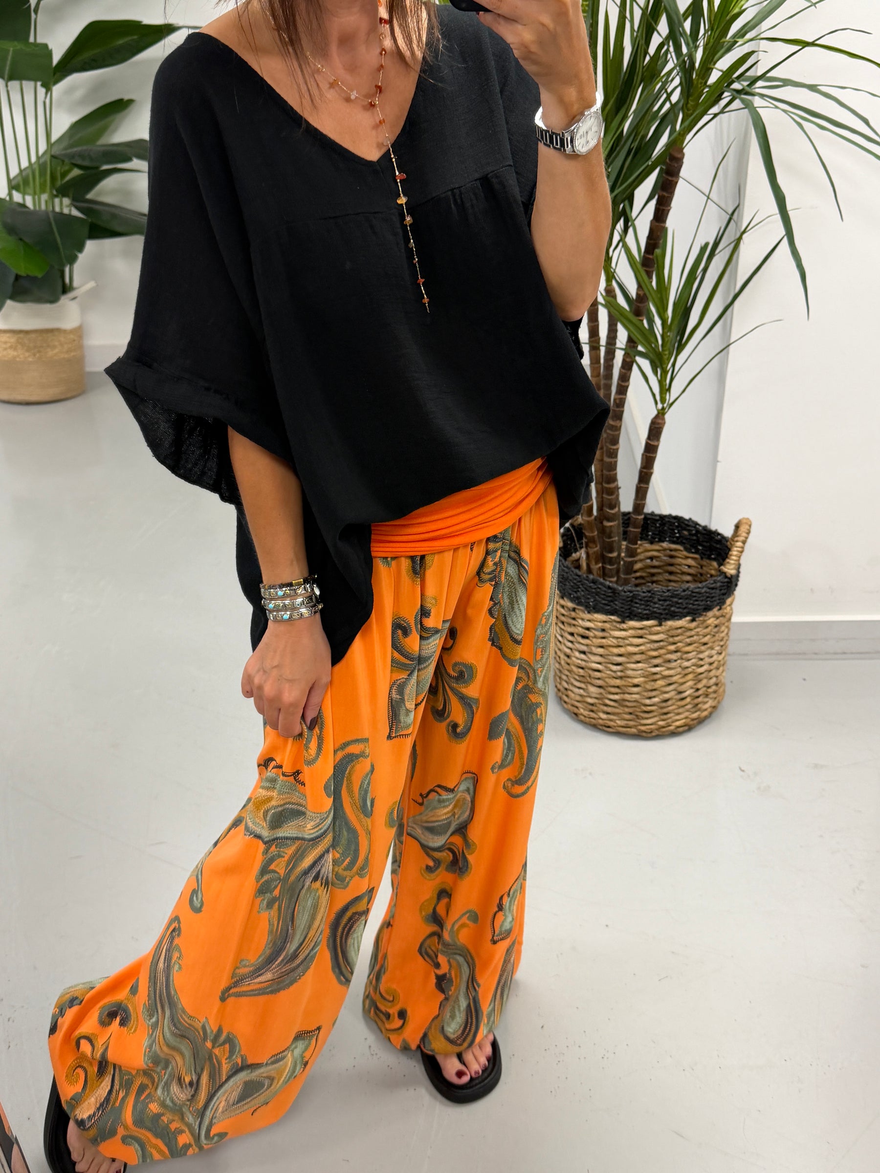 Ali Baba Slouch Pants - Orange Paisley