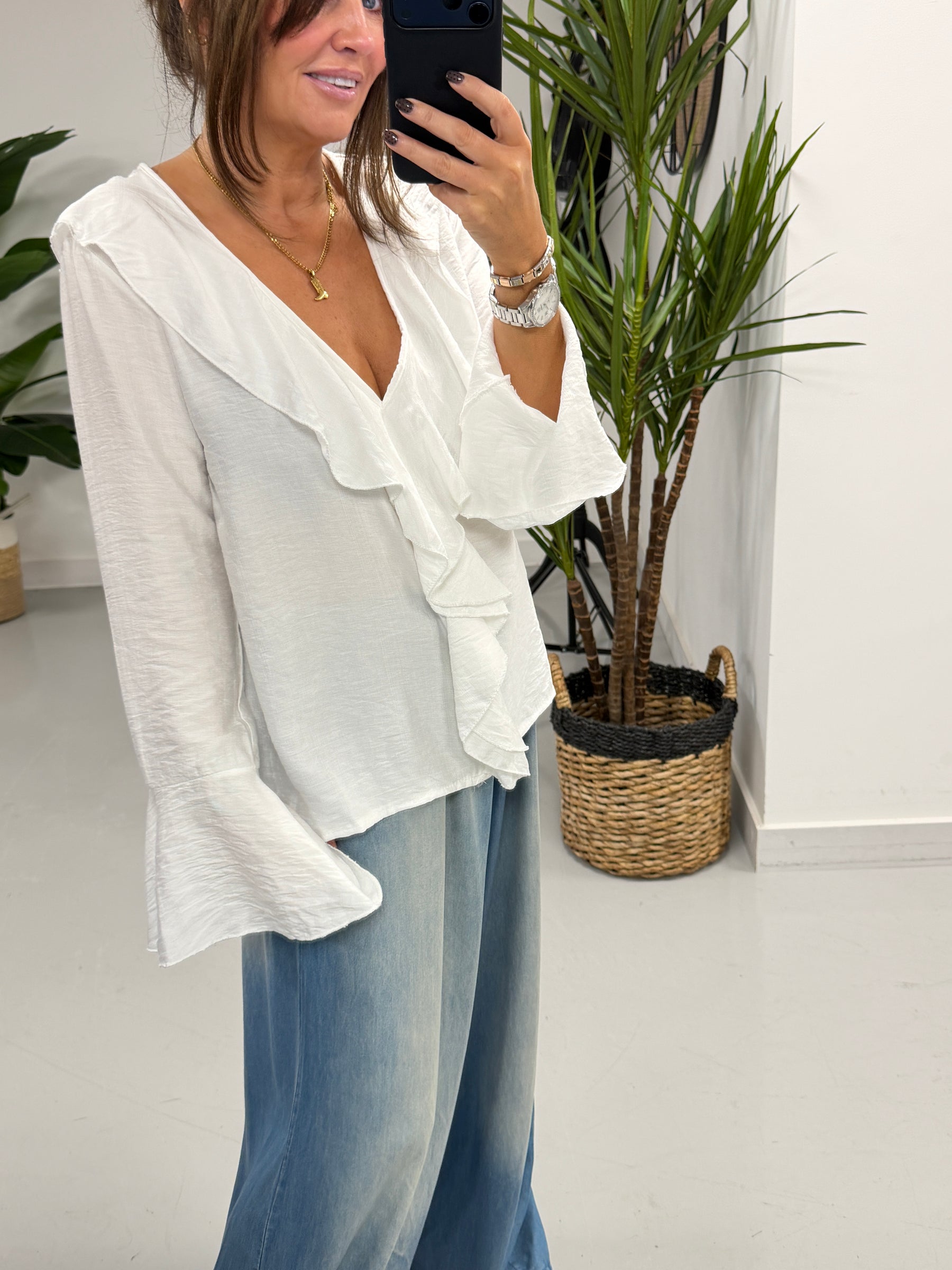 Ibiza Frill Blouse - White