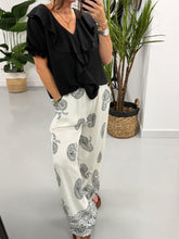 The Paisley Wide Leg Trouser - White/Black