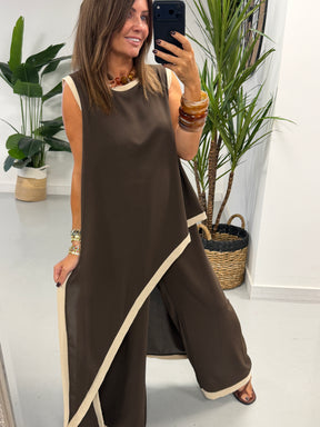 Two Tone Asymmetric Co-ord - Chocolate