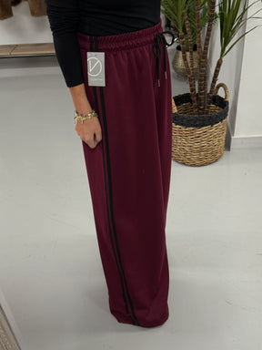 Wide Leg Stripe Jogger - Cherry