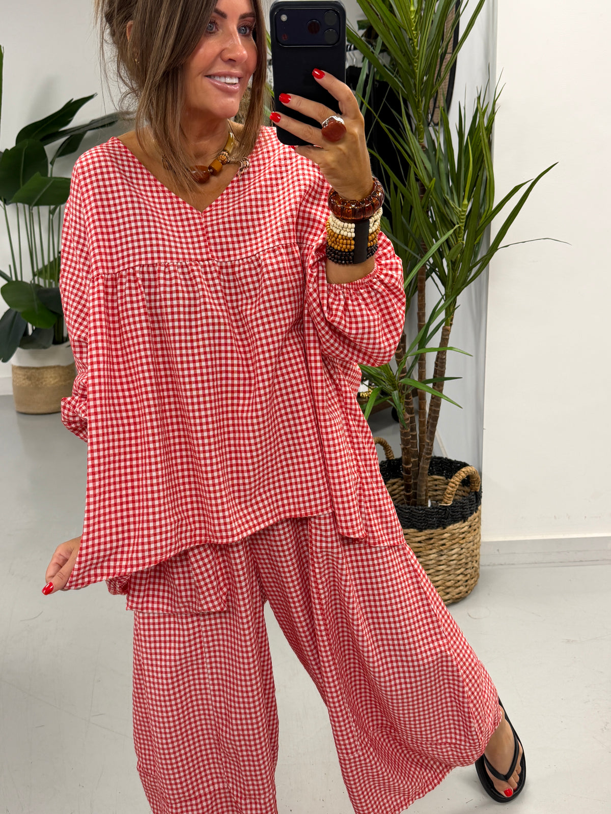 The Vichy Gingham Tunic - Ferrari Red