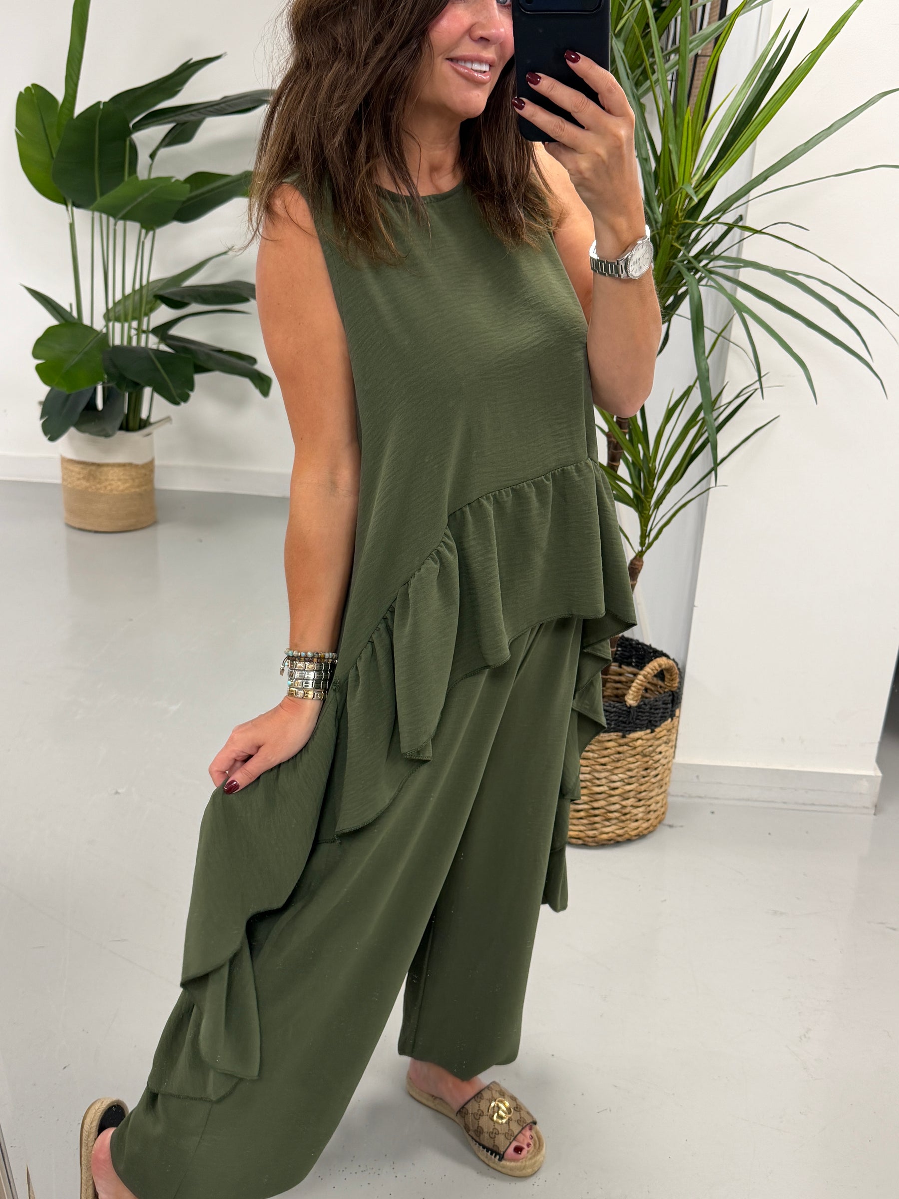 Valentina Hi Low Frill Two Piece - Khaki