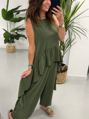 Valentina Hi Low Frill Two Piece - Khaki