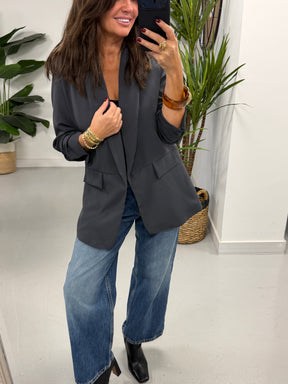 Ruched Sleeve Blazer - Charcoal (Std sizes)