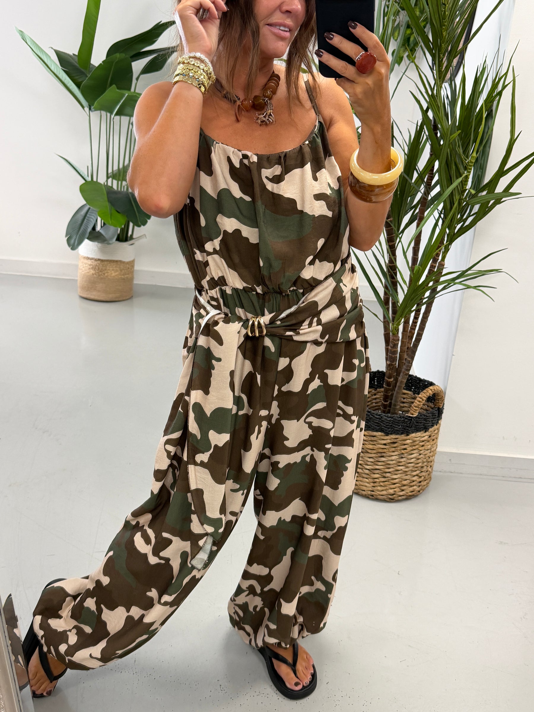 Wrap Crinkle Balloon Jumpsuit- Camo