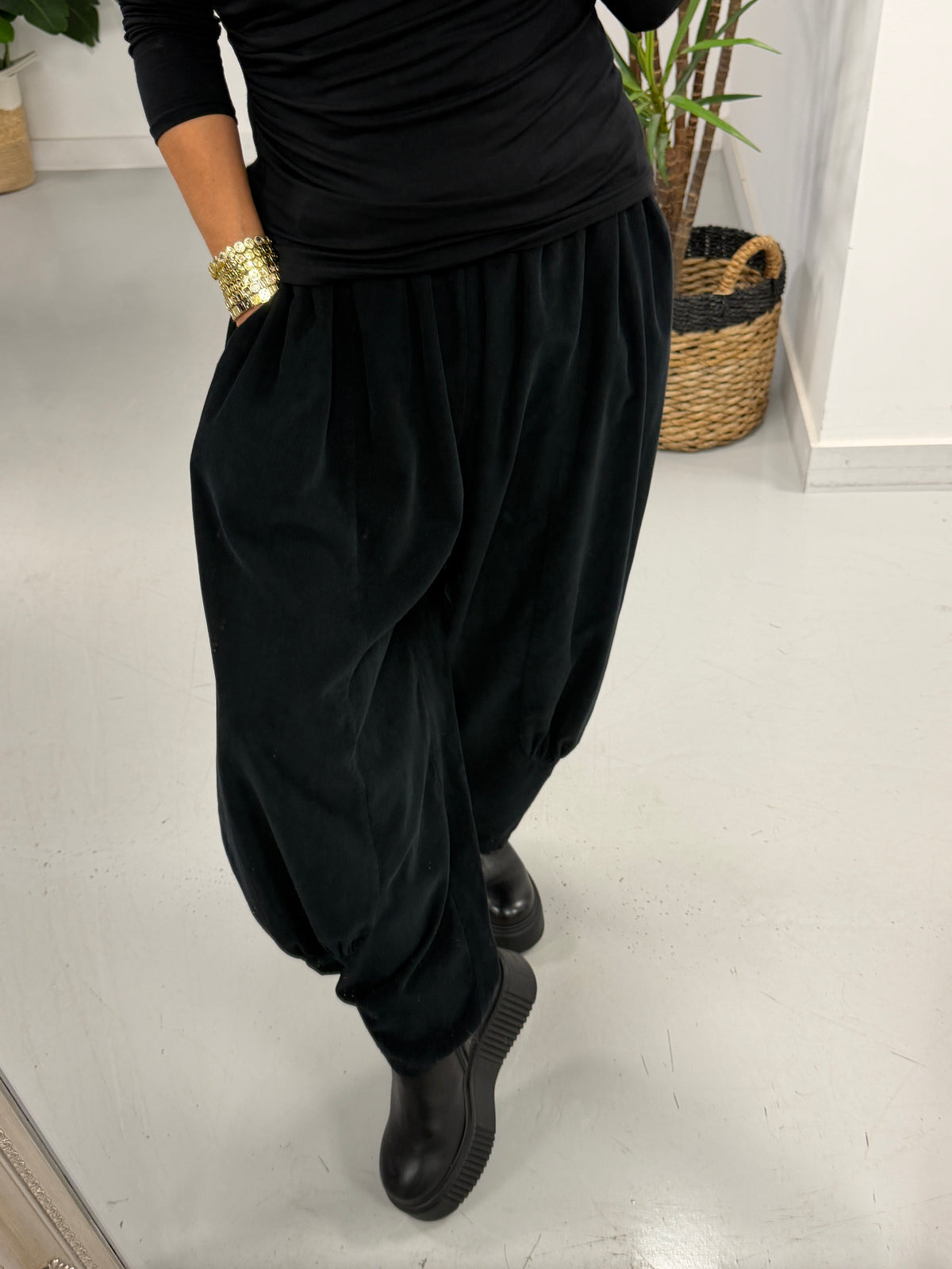 The Orleans Needlecord Joggers - Black (Size 10-18)
