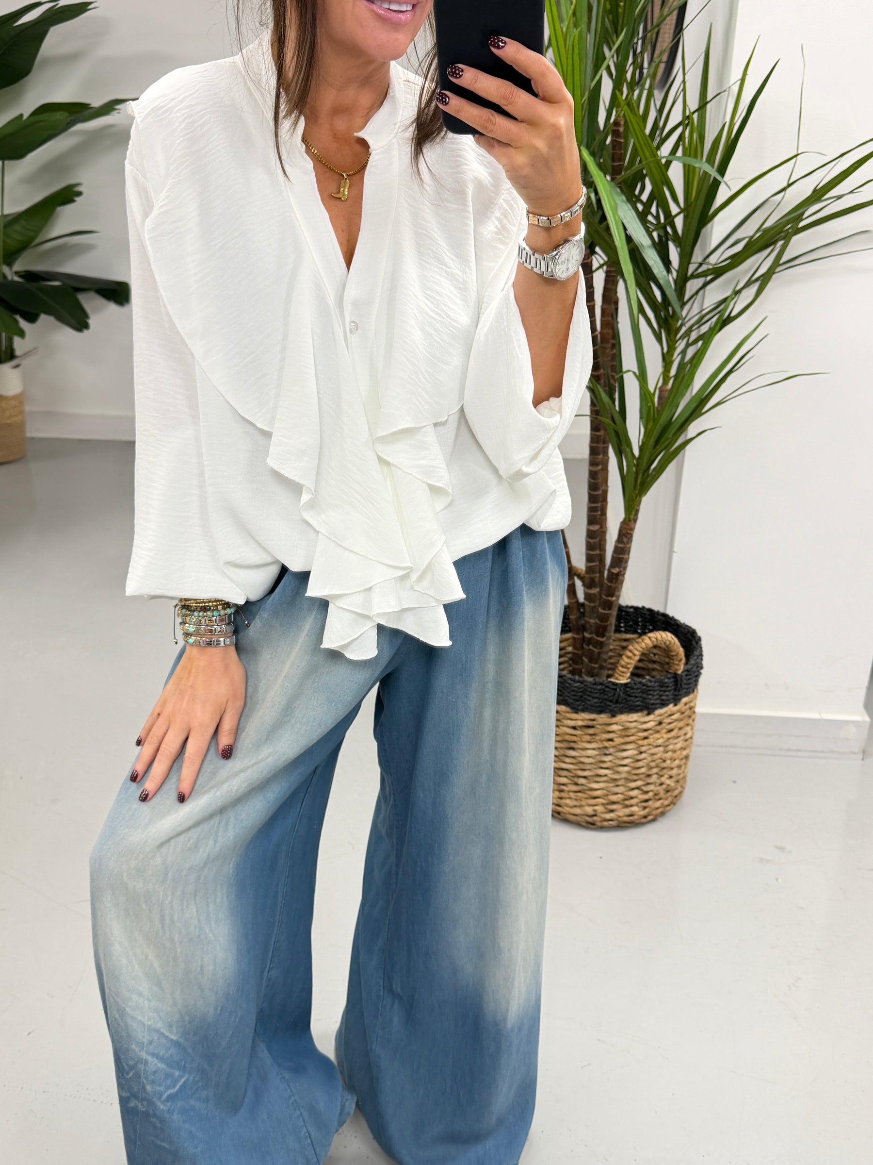 Luna Ruffle Frill Blouse - White