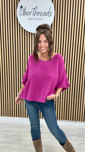 Gracie Crop Sleeve Knit - Magenta