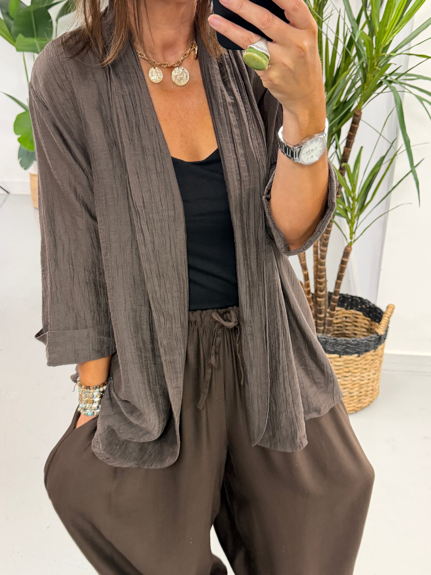 Crinkle Blazer - Chocolate