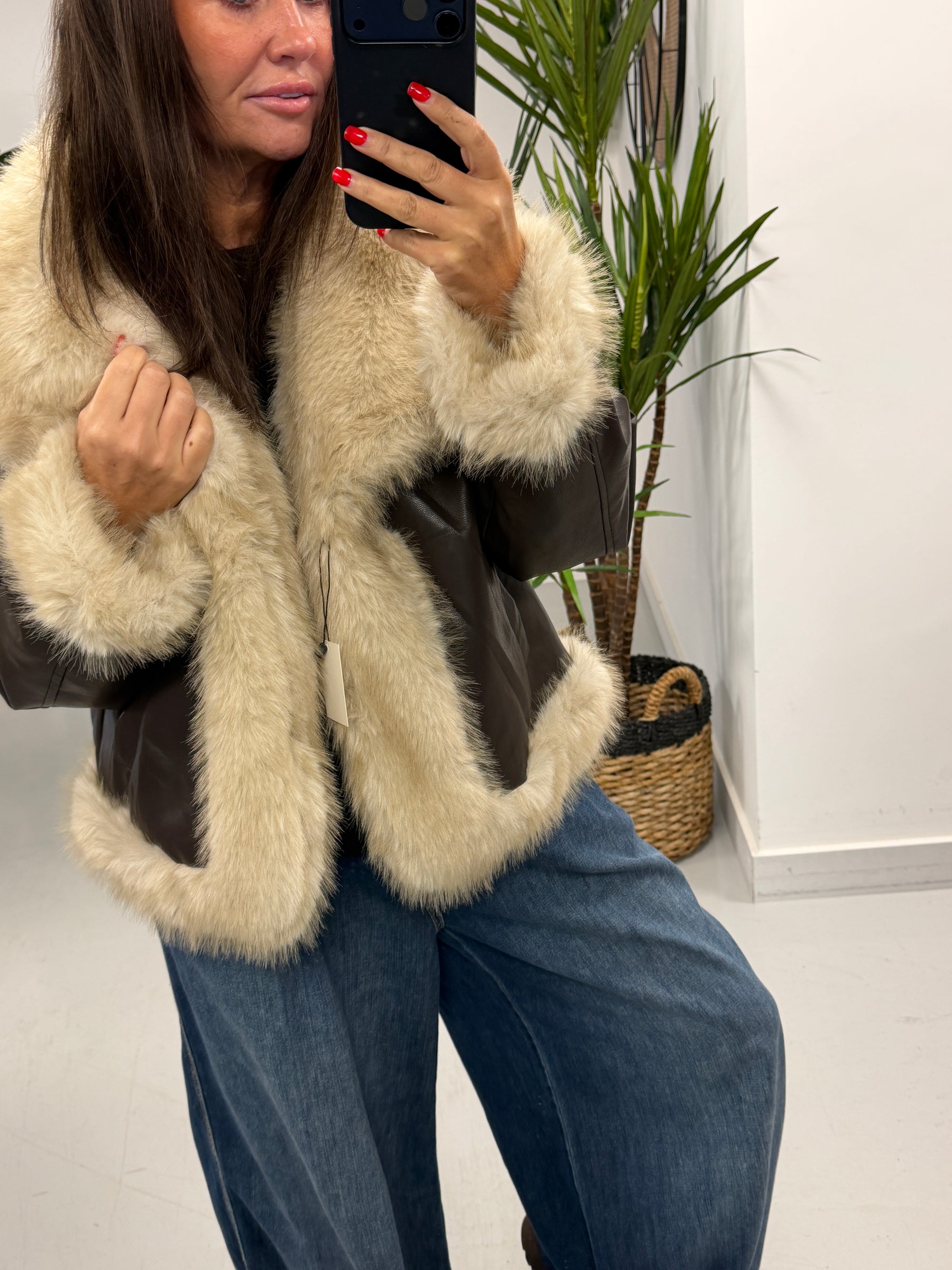 The Reversible PU/Faux Fur Jacket - Chocolate /Cream