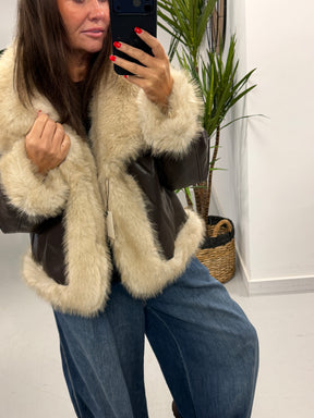 The Reversible PU/Faux Fur Jacket - Chocolate /Cream