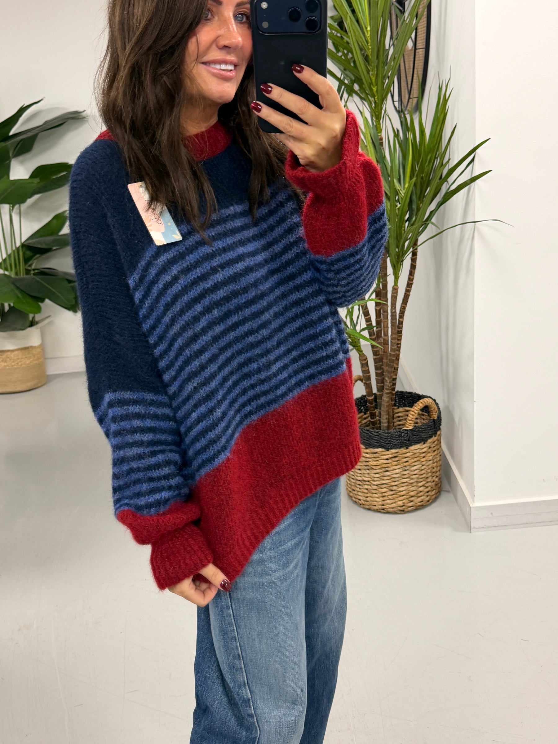 Rustic Stripe Knit Jumper  - Blue/Red (10-18)