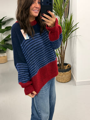 Rustic Stripe Knit Jumper  - Blue/Red (10-18)