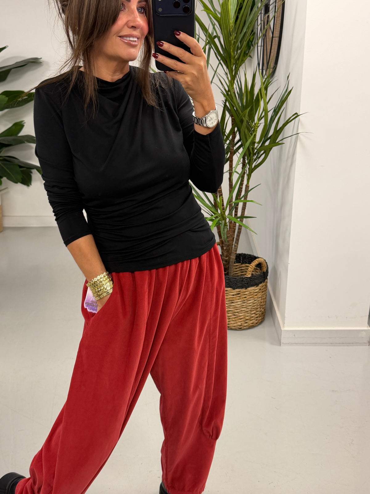 The Orleans Needlecord Joggers - Red (Size 10-18)