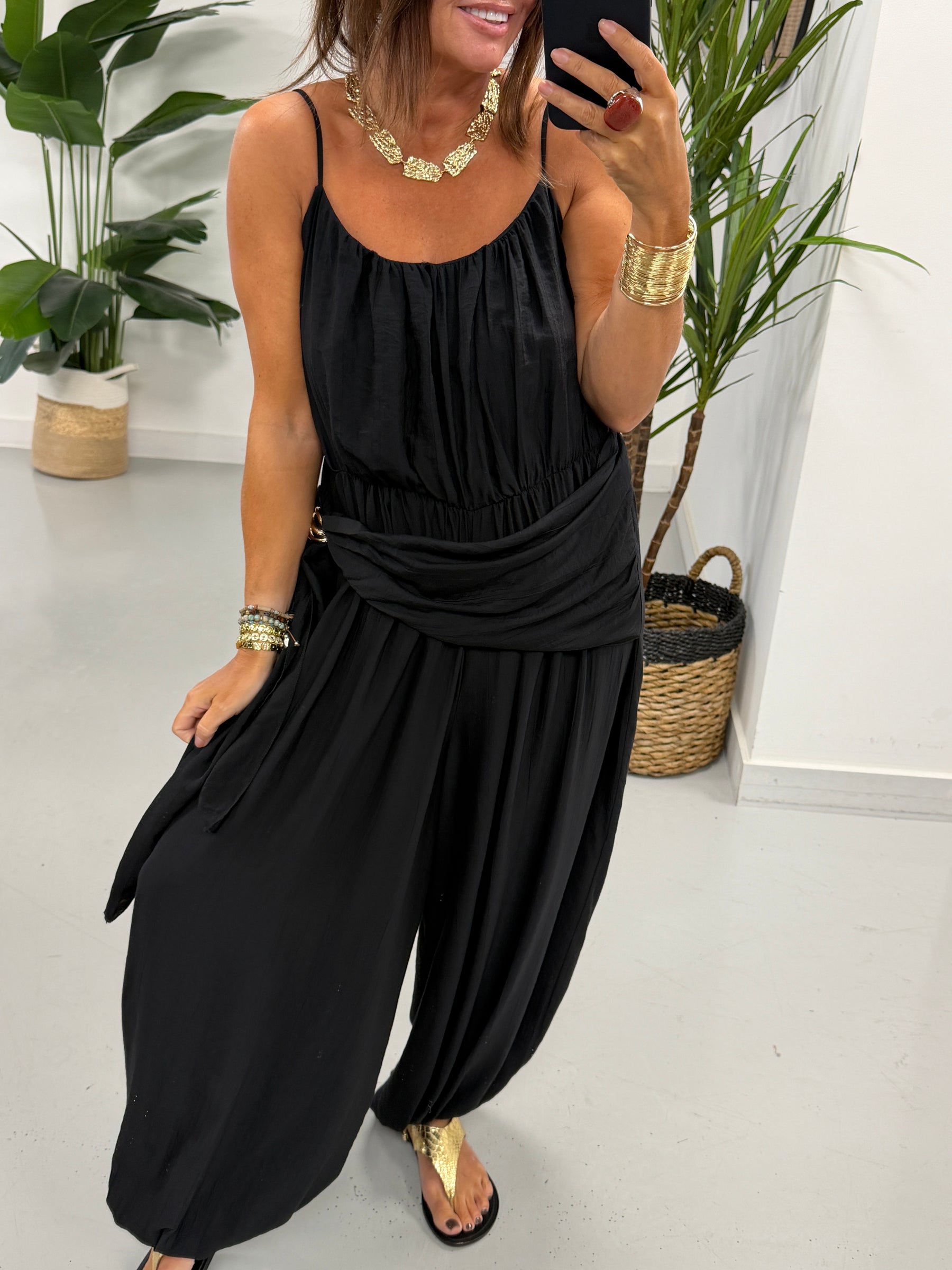 Wrap Crinkle Balloon Jumpsuit - Black