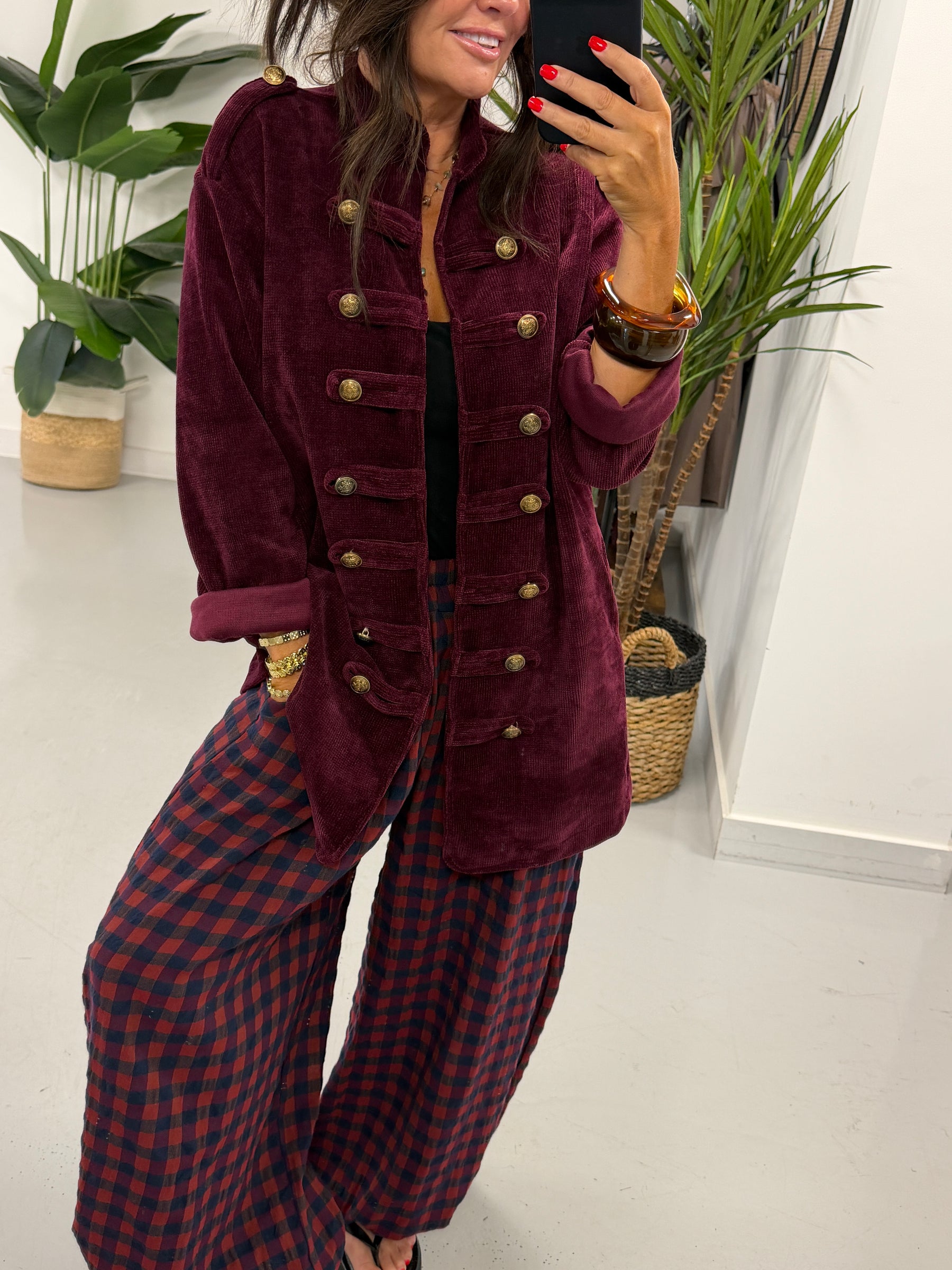 The Autumn Check Balloon Trousers - Wine/Navy