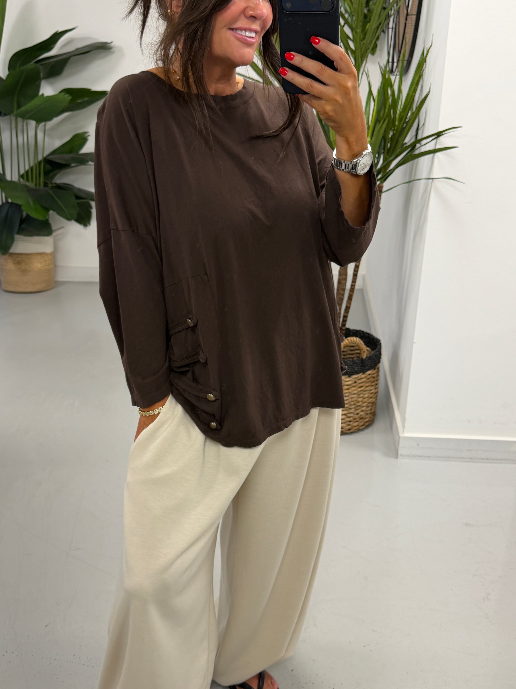 Military Slouch Top - Chocolate
