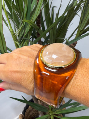 Thick Resin Amber Bangle / Round Light Chocolate Stone