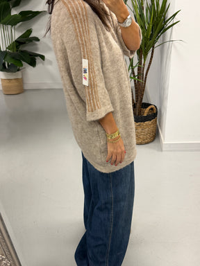 Stripe Long Line Knit  - Oatmeal/Camel