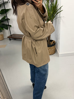 Faux & Fierce PU Trench Jacket - Camel (Size 12-16)