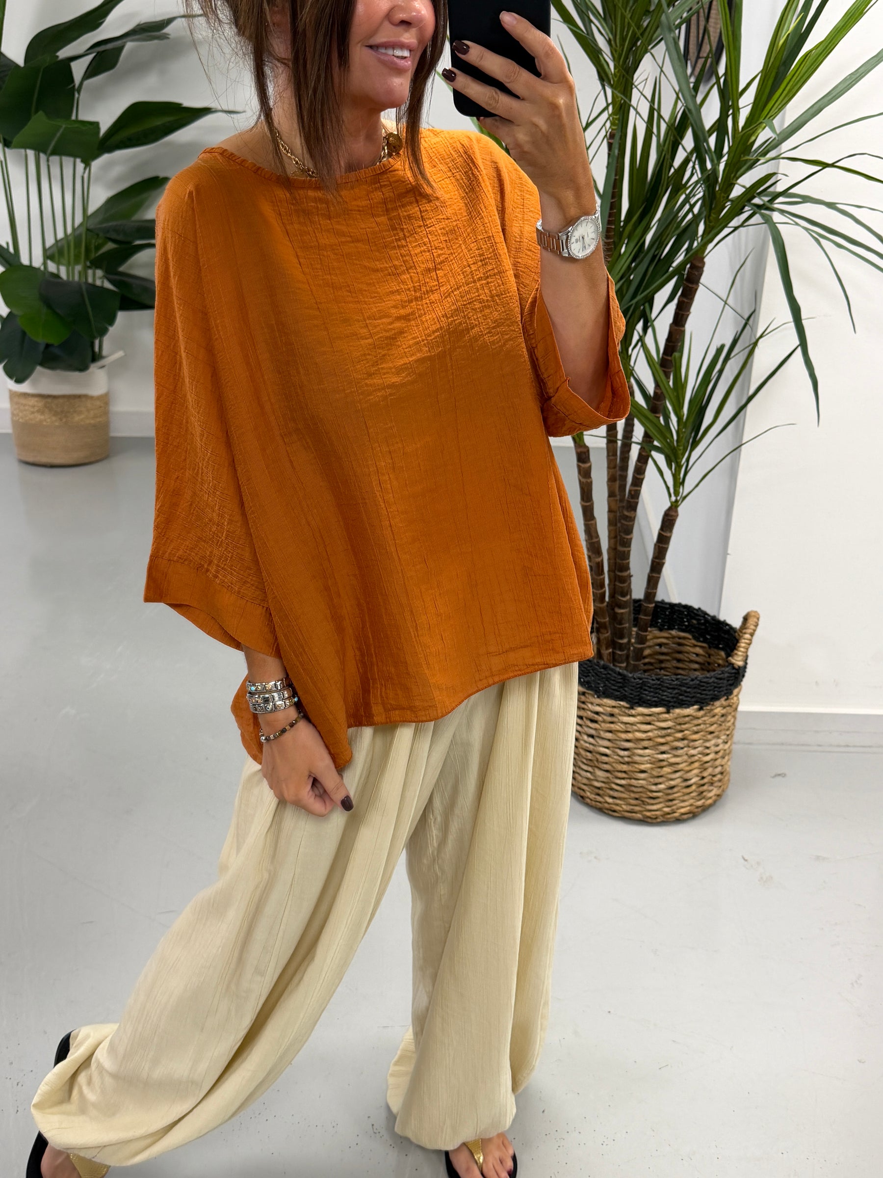 The Crinkle Boxy Tunic - Rust