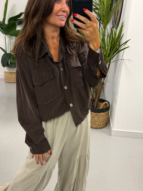 The Needlecord Utility Shacket - Chocolate