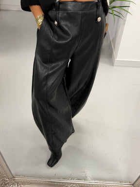 The Military Butter Soft PU Barrel Trousers - Black (Size 12-14)