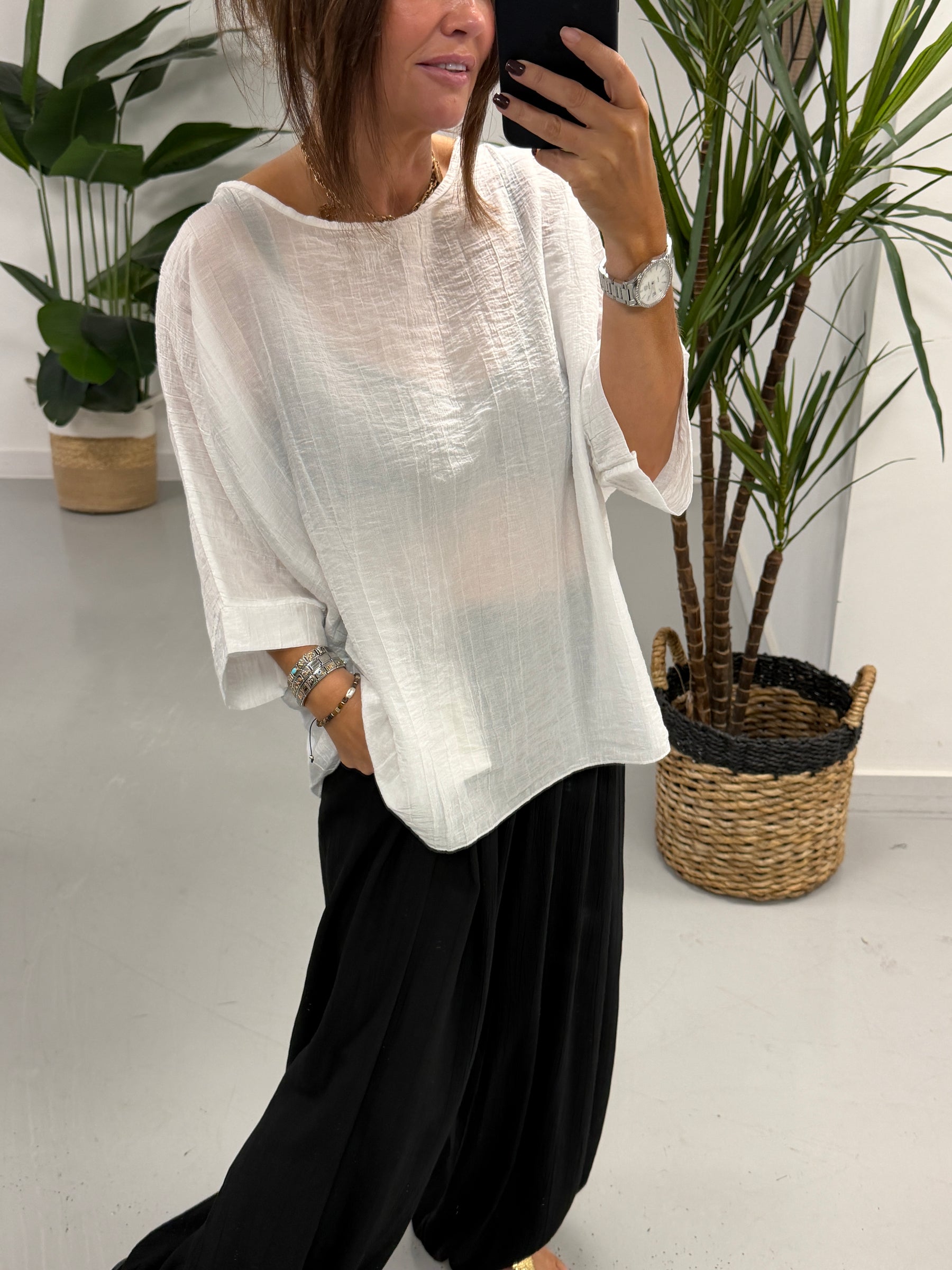 The Crinkle Boxy Tunic - White