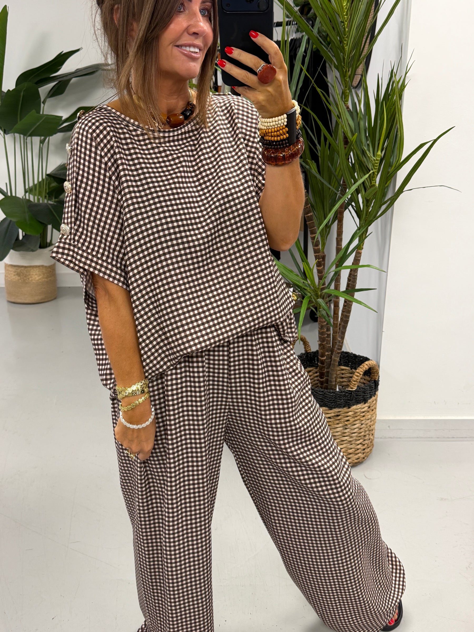 Gingham Military Two Piece - Chocolate