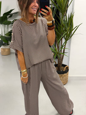 Gingham Military Two Piece - Chocolate