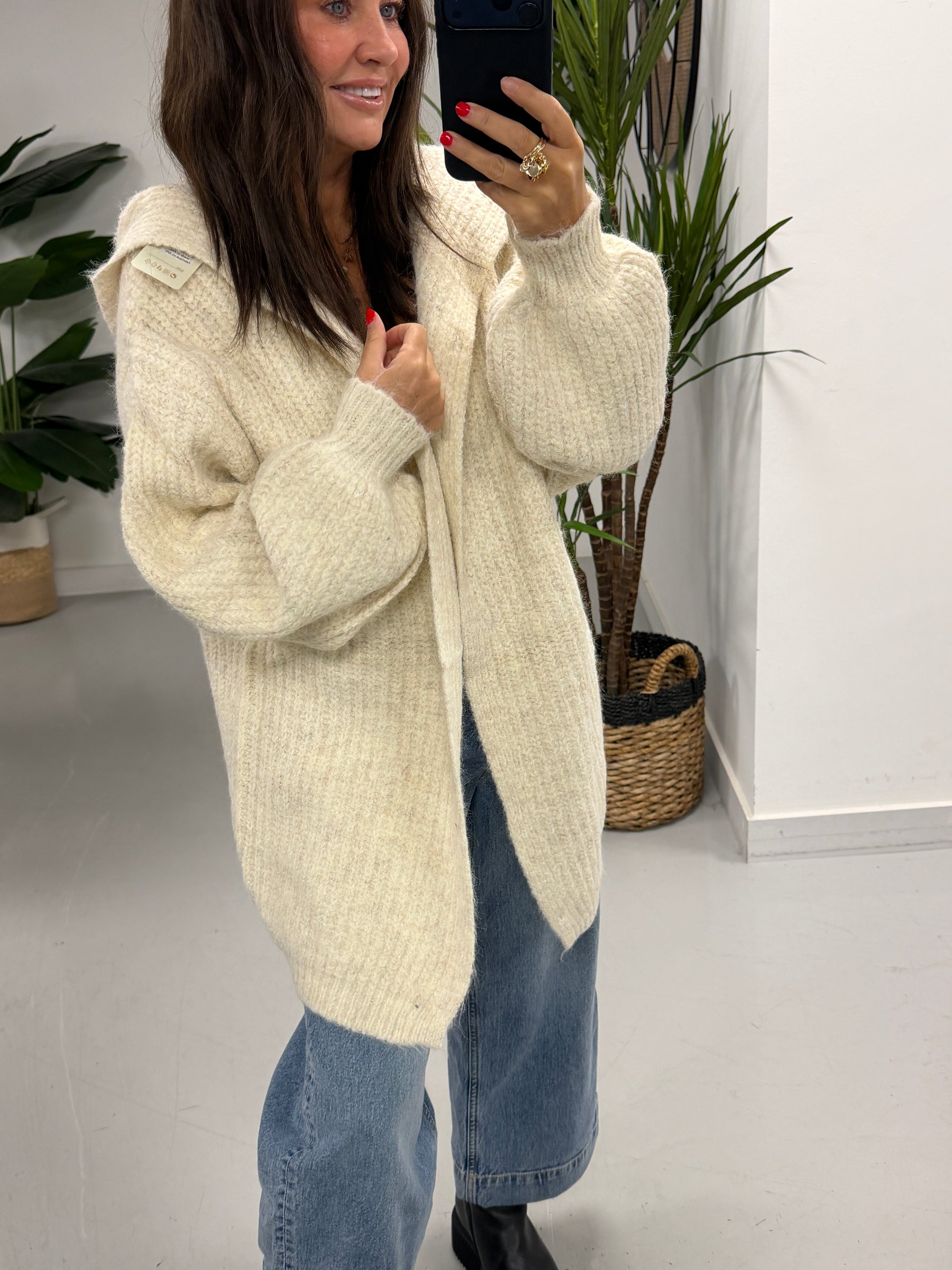 Slouchy Hooded Cardigan - Cream (Size 10-16)