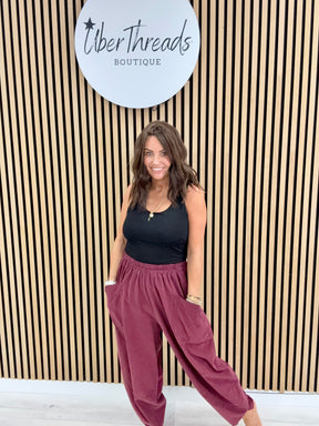 The New Town Needlecord Tapered Joggers - Mulberry